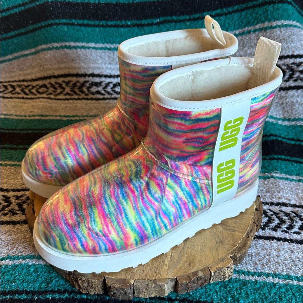 UGG *NWOB* Women's Classic Clear Mini Pixelate Waterproof Rain Ankle Boots - Picture 5 of 16